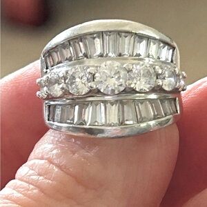 CZ Sterling Silver Round and Baguettes CZ Ring